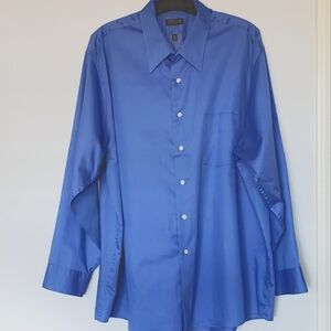 Arrow USA Sateen Blue Pointed Collar Wrinkle Free Men's Dress Shirt Size XXL